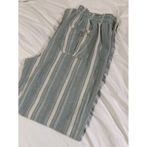 Soundstyle Striped Wide Leg Pants Women Large Blue Strip Linen Blend Boho